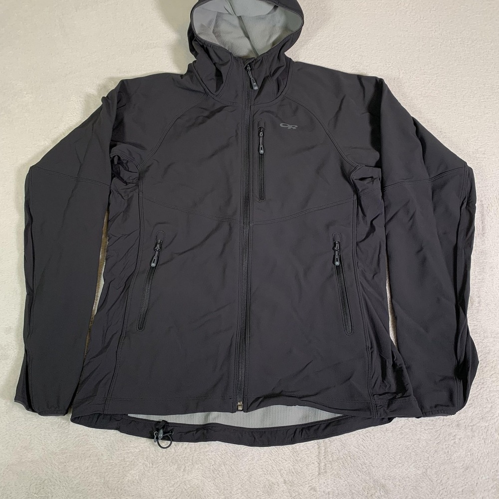 Outdoor Research Ferrosi Grid Hooded Jacket Womens Large Black Softshell Hiking